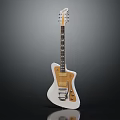 Electric Guitar Musical Instrument And Art Tool With White Body And Wooden Neck