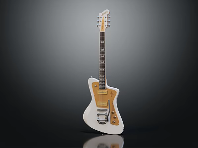 Electric Guitar Musical Instrument And Art Tool With White Body And Wooden Neck 3d model
