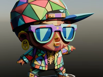 Colorful Geometric Styled Man Wearing Stylish Hat Sunglasses And Patterned Clothes 3d model