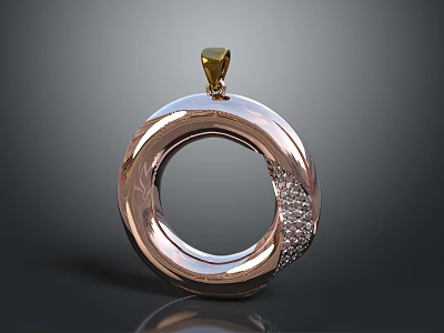 Elegant Rose Gold Circular Pendant With Sparkling Diamond Accents And Smooth Polished Finish 3d model