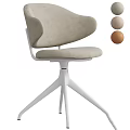 Modern Beige Chair With Curved Backrest White Metal Base And Decorative Balls
