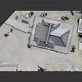 Traditional Chinese Architecture Miniature Model With Gray Tiled Roof Wooden Structure Trees And Decorative Elements