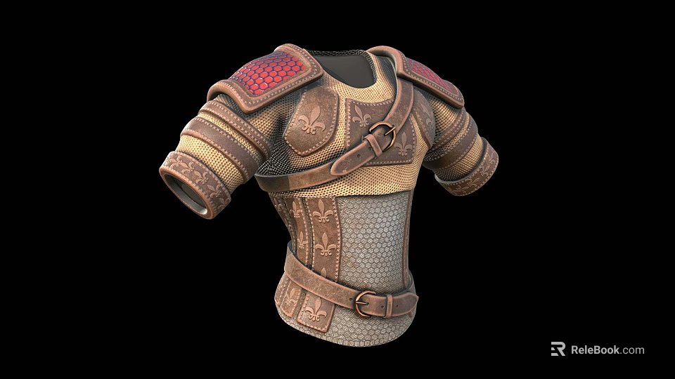 Medieval Character Battle Armor With Leather Straps Metal Mesh And Red Shoulder Details 3d model 