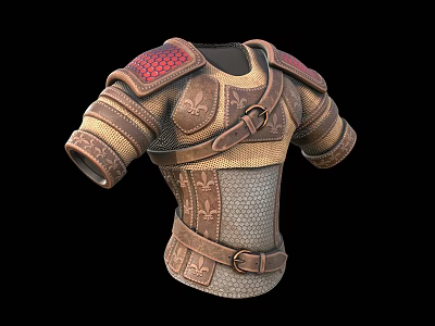 Medieval Character Battle Armor With Leather Straps Metal Mesh And Red Shoulder Details 3d model