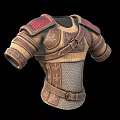 Medieval Character Battle Armor With Leather Straps Metal Mesh And Red Shoulder Details