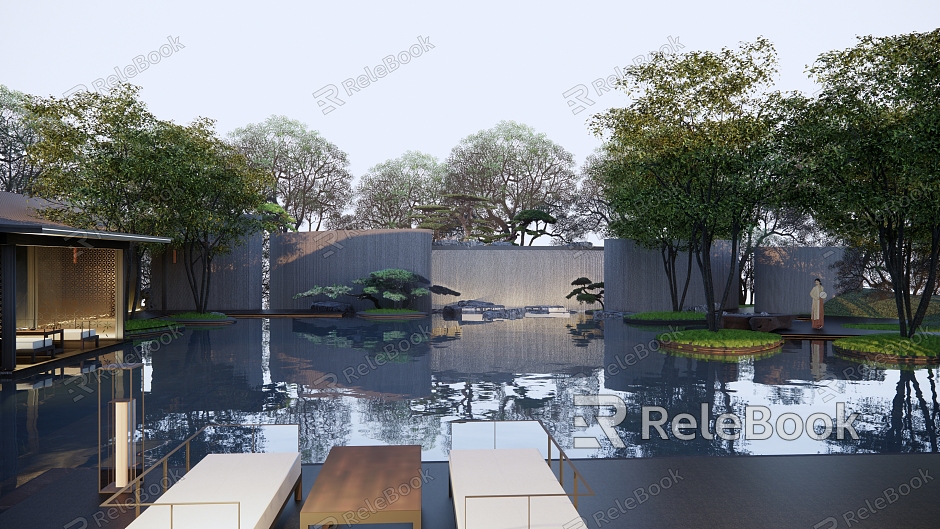 New Chinese style garden landscape demonstration area water courtyard flowing water landscape wall pavilion model