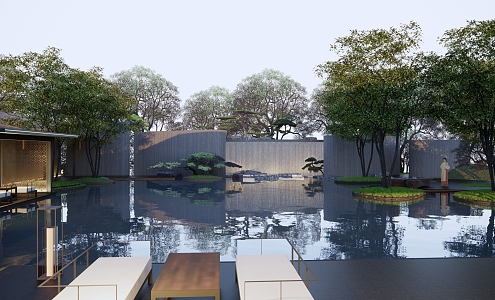 New Chinese style garden landscape demonstration area water courtyard flowing water landscape wall pavilion 3d model