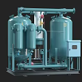 High Efficiency Industrial Air Drying Equipment with Blue Cylindrical Tanks Pipes and Control Cabinet