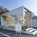 Container Building Shop With Modern Geometric Design Transparent Glass Flower Bouquet And Balloons