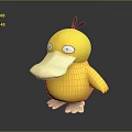 Yellow Cartoon Duck Character With Big Eyes Long Beak Black Tuft And White Feet