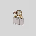 Elegant Wall Decor With Golden Mirror Lamp Vases Candle Holders And Silver Cabinet