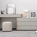 Modern Dressing Table Design With Mirror Stool Drawers Table Lamp And Vase 3d model