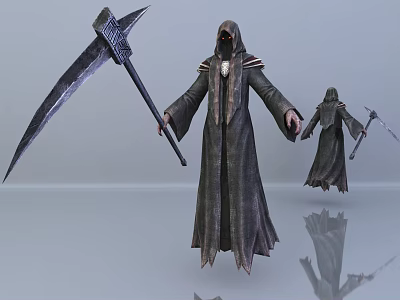 Mysterious Hooded Robed Figures Wielding Large Scythes Two Characters 3D Render 3d model