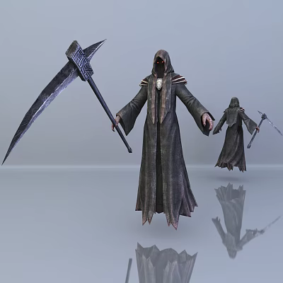 Mysterious Hooded Robed Figures Wielding Large Scythes Two Characters 3D Render 3d model