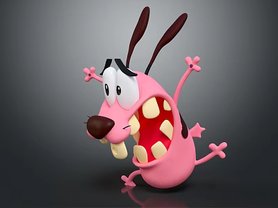 Playful Pink Cartoon Creature With Big Eyes Open Mouth Brown Ears And Star Decorated Paws 3d model