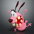 Playful Pink Cartoon Creature With Big Eyes Open Mouth Brown Ears And Star Decorated Paws