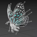 Black And Turquoise Flying Butterfly With White Spots On Spread Wings 3d model