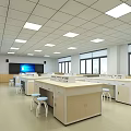 Laboratory Interior Setup With Green Cabinets White Lab Bench Chair Windows And Ceiling Lights 3d model