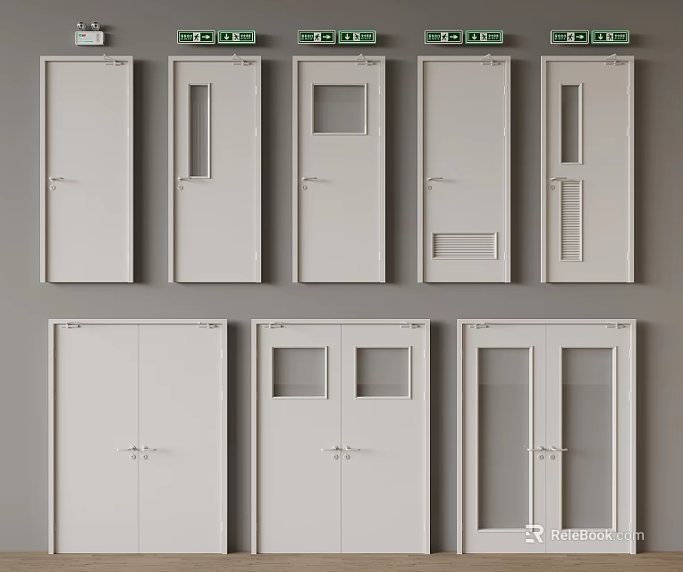 Various Styles of White Interior Doors Including Single and Double Panel Designs 3d model 