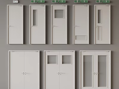 Various Styles of White Interior Doors Including Single and Double Panel Designs 3d model