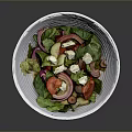 Fresh Healthy Salad Bowl with Lettuce Tomato Red Onion and Feta Cheese