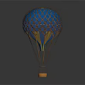 3D Rendered Hot Air Balloon With Woven Net Structure And Wooden Basket