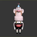Pink Game Movie Character With Big Ears Blue Hat Curly Hair And Colorful Suspenders