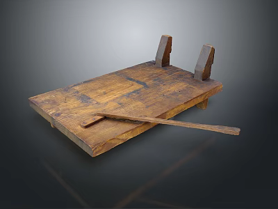 Old Rustic Wooden Platform Featuring Two Vertical Support Blocks And Crossbar 3d model