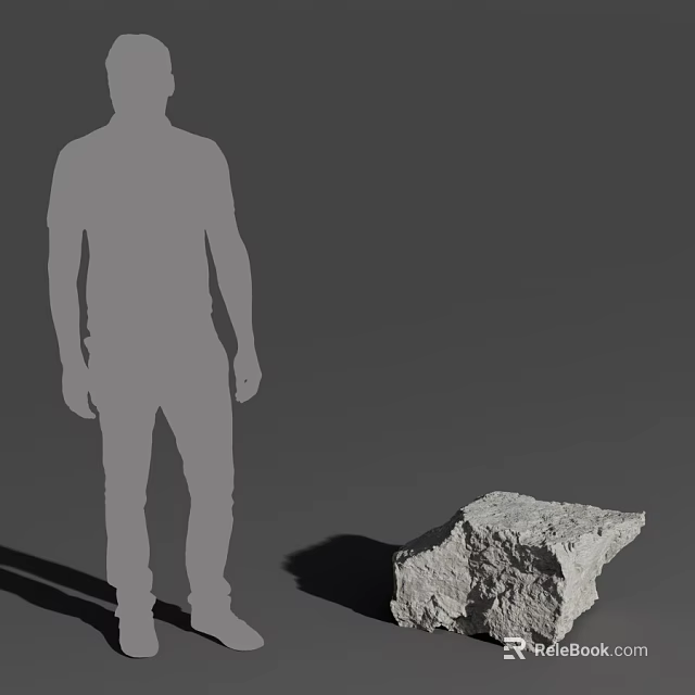 Human Silhouette Figure Standing Beside Rough Stone on Gray Background 3d model 