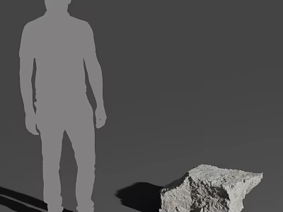 Human Silhouette Figure Standing Beside Rough Stone on Gray Background 3d model