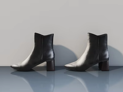 Stylish Black Leather Ankle Boots With Minimalist Design And Comfortable Block Heel 3d model