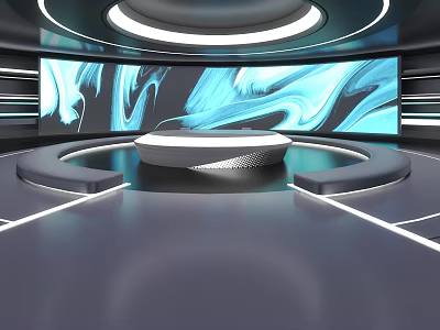 Futuristic Modern Studio With Curved Screen Circular Platform Dynamic Patterns And Sleek Lighting 3d model