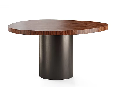 Modern Round Dining Table With Wooden Top And Black Metal Base 3d model