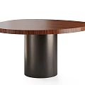 Modern Round Dining Table With Wooden Top And Black Metal Base