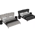 Elegant Double Bed With Upholstered Headboard Soft Blanket Pillows And Side Tables 3d model