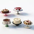 Assorted Decorated Cakes on Colorful Cake Stands With Toppings and Designs