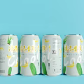 Canned Cool Mint Flavored Drinks With Banana And Cactus Graphics On Light Blue Background