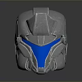 Futuristic Silver Metallic Helmet With Blue Visor And Mechanical Design Details