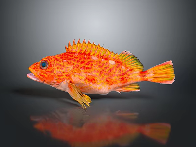Colorful Red Orange Spotted Fish With Spiky Fins Blue Eyes And Vibrant Scales 3d model