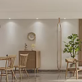 Modern Living Dining Room Interior With Marble Wall TV Stand Pendant Light And Wooden Furniture
