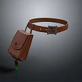 Brown Leather Pouch With Adjustable Belt Metal Buckle And Green Tassel