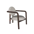 Accent Chair With Cream Fabric Cushion Backrest And Walnut Wood Armrests Frame Modern Minimalist Design