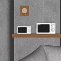 Light Wooden Wall Kitchen With Two Emjoi Microwaves On Wooden Shelf As Kitchen Appliances