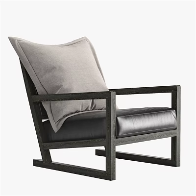 Modern Comfortable Lounge Chair With Black Wooden Frame Leather Seat And Light Gray Cushion 3d model