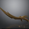 Golden Curved Weapon With Sharp Blade Ornate Hilt And Unique Design