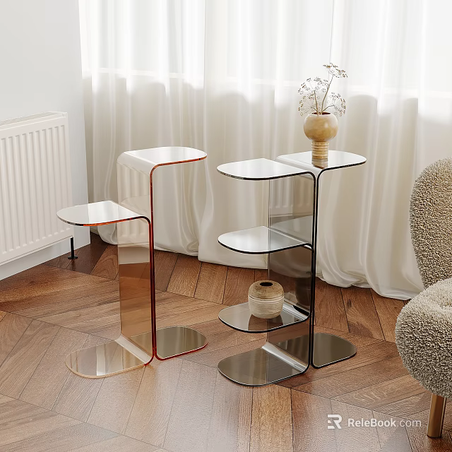 Modern Transparent Side Tables with Acrylic Design and Decorative Vase for Living Room 3d model 