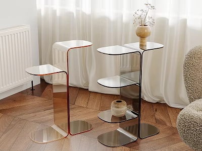 Modern Transparent Side Tables with Acrylic Design and Decorative Vase for Living Room 3d model