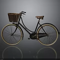 Vintage Bicycle With Wicker Basket Brown Seat Black Frame And Golden Rims