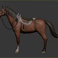 Realistic Brown Horse With Saddle Mane Tail And White Hooves