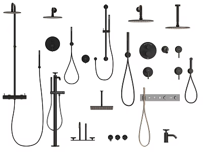Different Shower System Components with Rain Shower Heads Handheld Sprayers and Fixed Brackets 3d model